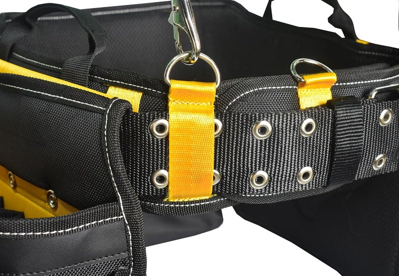 aupofit Comfortable Tough Thick 7-Piece Tool Belt with Suspenders 32 Pockets and Loops,1680D Denier Fabric Heavy Duty Tool Belts with Carry Handles, Fits Waists 36-49In, Black and Yellow - Image 2
